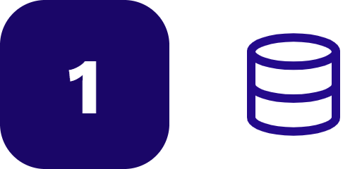 etape-1 | Datacend Step 1: rounded purple square with the white number 1, beside a purple database icon.