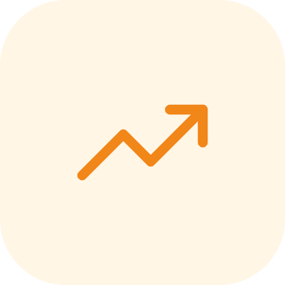 tuile-decidez-faits | Datacend Orange upward-trending line arrow on a pale background, indicating growth or progress.