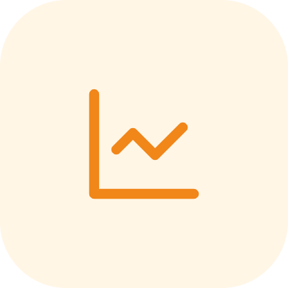 tuile-suivre | Datacend Orange line chart icon with a rising trend on a pale beige background.