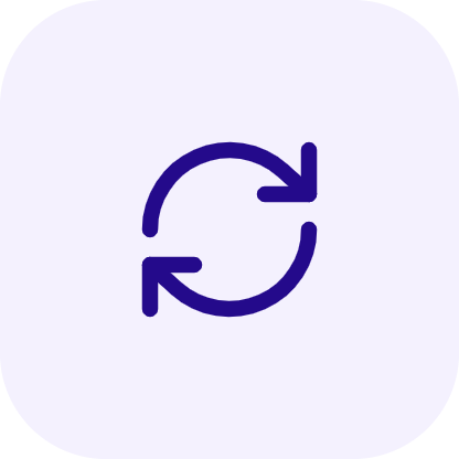 tuile-temps-reel | Datacend Refresh icon: two arrows forming a circle, indicating reload, on a light purple rounded-square background